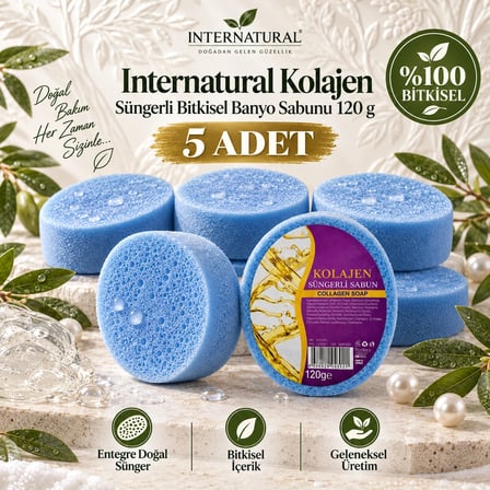 Internatural Kolajen Süngerli Bitkisel Banyo Sabunu 5'li Paket (5 x 120 g)