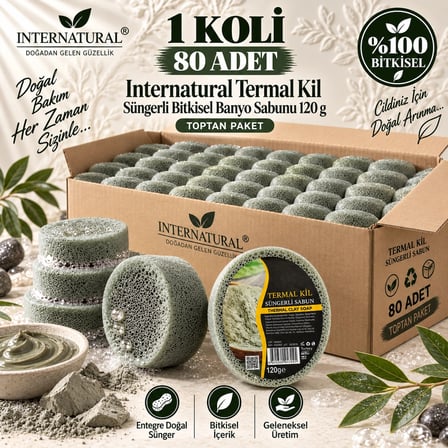 Internatural Termal Kil Süngerli Bitkisel Banyo Sabunu 80'li Koli (80 x 120 g)