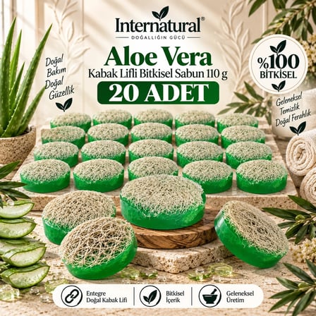 Internatural Aloe Vera Kabak Lifli Bitkisel Sabun 20'li Paket (20 x 110 g)