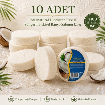 Internatural Hindistan Cevizi Süngerli Bitkisel Banyo Sabunu 10'lu Paket (10 x 120 g)