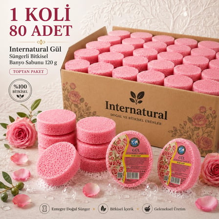 Internatural Gül Süngerli Bitkisel Banyo Sabunu 80'li Koli (80 x 120 g)