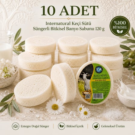 Internatural Keçi Sütü Süngerli Bitkisel Sabun 10'lu Paket (10 x 120 g)