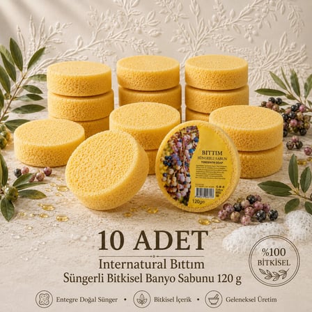 Internatural Bıttım Süngerli Bitkisel Banyo Sabunu 10'lu Paket (10 x 120 g)
