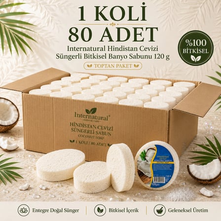 Internatural Hindistan Cevizi Süngerli Bitkisel Banyo Sabunu 80'li Koli (80 x 120 g)