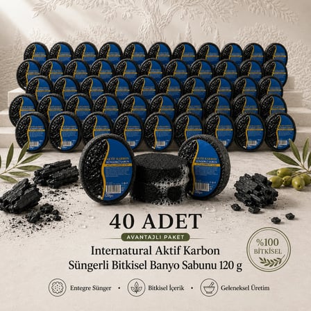 Internatural Aktif Karbon Süngerli Bitkisel Banyo Sabunu 40'lı Paket (40 x 120 g)
