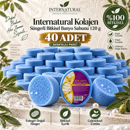 Internatural Kolajen Süngerli Bitkisel Banyo Sabunu 40'lı Paket (40 x 120 g)