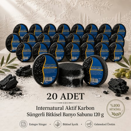 Internatural Aktif Karbon Süngerli Bitkisel Banyo Sabunu 20'li Paket (20 x 120 g)