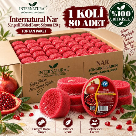 Internatural Nar Süngerli Bitkisel Banyo Sabunu 80'li Koli (80 x 120 g)