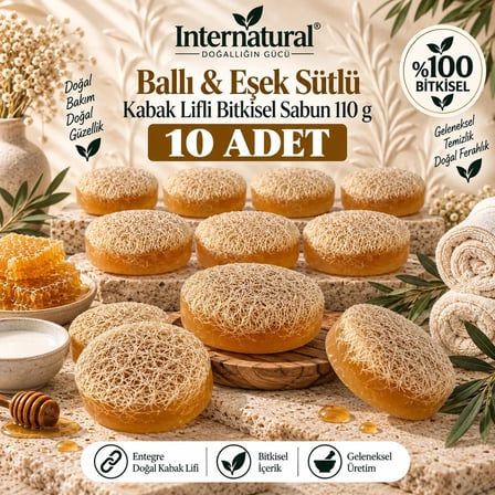 Internatural Ballı & Eşek Sütlü Kabak Lifli Bitkisel Sabun 10'lu Paket (10 x 110 g)