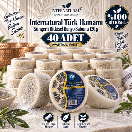 Internatural Türk Hamamı Süngerli Bitkisel Banyo Sabunu 40'lı Paket (40 x 120 g)