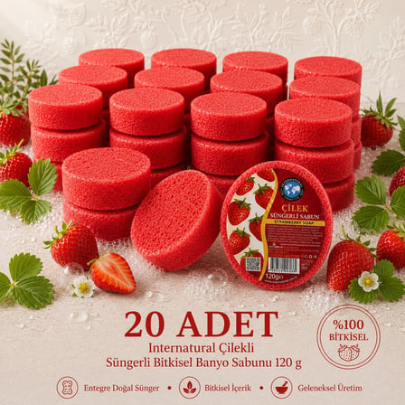 Internatural Çilekli Süngerli Bitkisel Banyo Sabunu 20'li Paket (20 x 120 g)