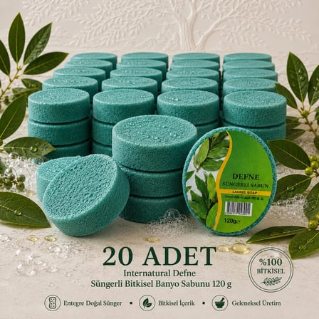 Internatural Defne Süngerli Bitkisel Banyo Sabunu 20'li Paket (20 x 120 g)