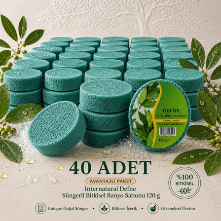 Internatural Defne Süngerli Bitkisel Banyo Sabunu 40'lı Paket (40 x 120 g)