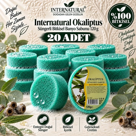 Internatural Okaliptus Süngerli Bitkisel Banyo Sabunu 20'li Paket (20 x 120 g)