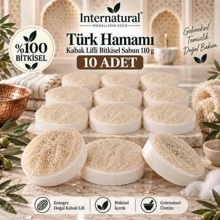 Internatural Türk Hamamı Kabak Lifli Bitkisel Sabun 10'lu Paket (10 x 110 g)
