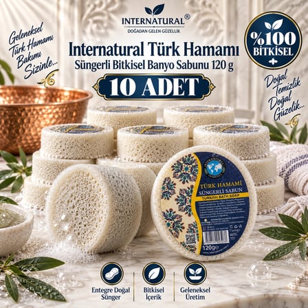 Internatural Türk Hamamı Süngerli Bitkisel Banyo Sabunu 10'lu Paket (10 x 120 g)