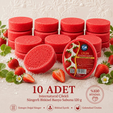 Internatural Çilekli Süngerli Bitkisel Banyo Sabunu 10'lu Paket (10 x 120 g)