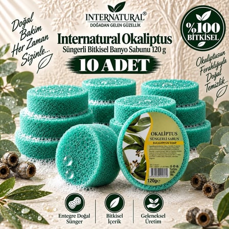 Internatural Okaliptus Süngerli Bitkisel Banyo Sabunu 10'lu Paket (10 x 120 g)