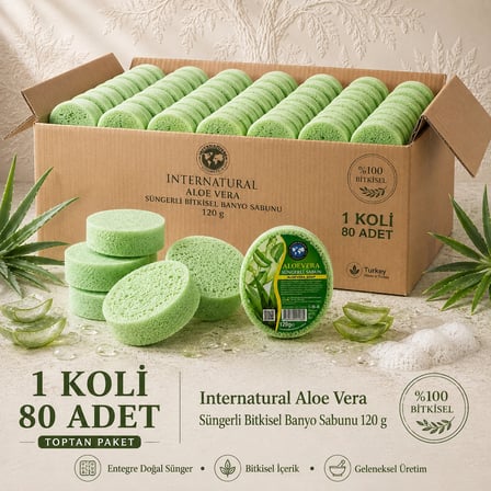 Internatural Aloe Vera Süngerli Bitkisel Banyo Sabunu 80'li Koli (80 x 120 g)