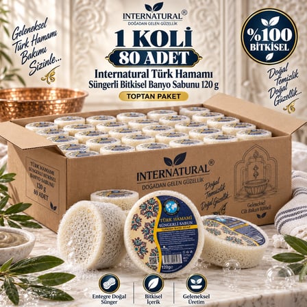 Internatural Türk Hamamı Süngerli Bitkisel Banyo Sabunu 80'li Koli (80 x 120 g)