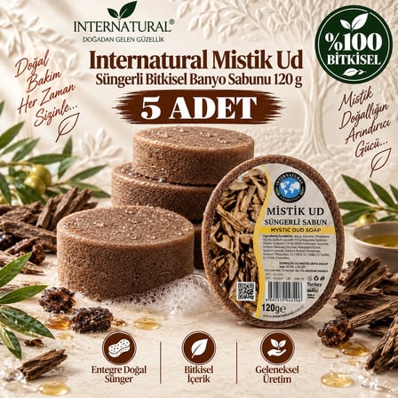 Internatural Mistik Ud Süngerli Bitkisel Banyo Sabunu 5'li Paket (5 x 120 g)