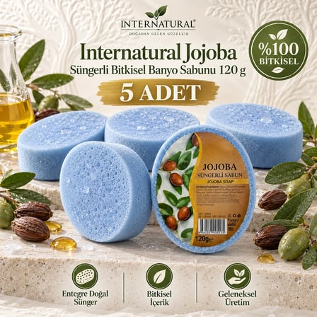 Internatural Jojoba Süngerli Bitkisel Banyo Sabunu 5'li Paket (5 x 120 g)