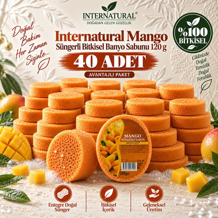 Internatural Mango Süngerli Bitkisel Sabun 40'lı Paket (40 x 120 g)