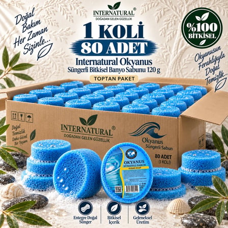 Internatural Okyanus Süngerli Bitkisel Banyo Sabunu 80'li Koli (80 x 120 g)