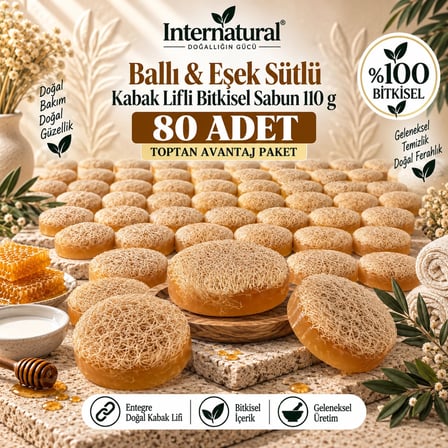 Internatural Ballı & Eşek Sütlü Kabak Lifli Bitkisel Sabun 80'li Paket (80 x 110 g)
