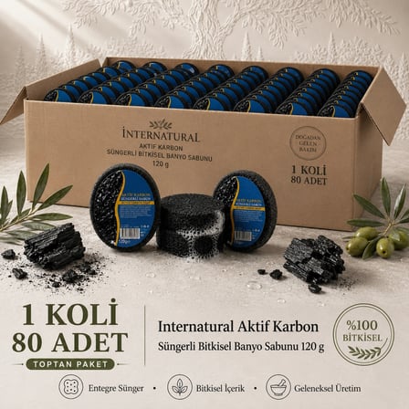 Internatural Aktif Karbon Süngerli Bitkisel Banyo Sabunu 80'li Koli (80 x 120 g)