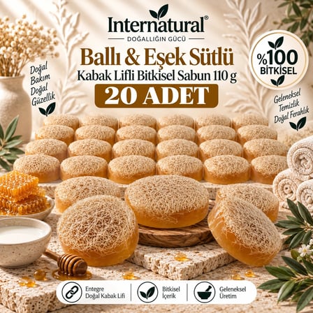 Internatural Ballı & Eşek Sütlü Kabak Lifli Bitkisel Sabun 20'li Paket (20 x 110 g)