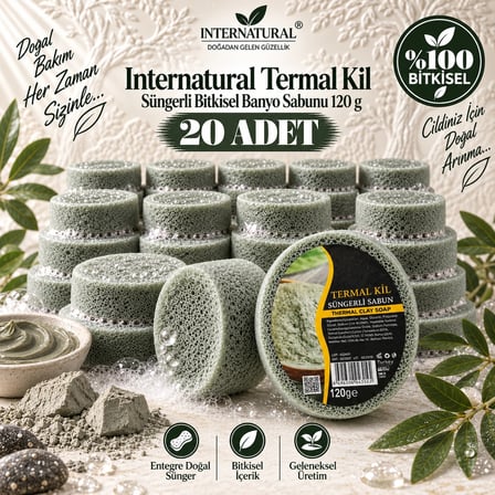Internatural Termal Kil Süngerli Bitkisel Banyo Sabunu 20'li Paket (20 x 120 g)
