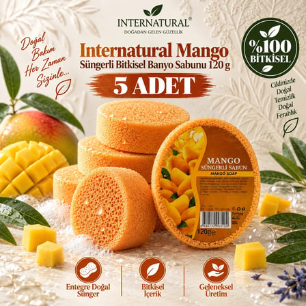 Internatural Mango Süngerli Bitkisel Sabun 5'li Paket (5 x 120 g)