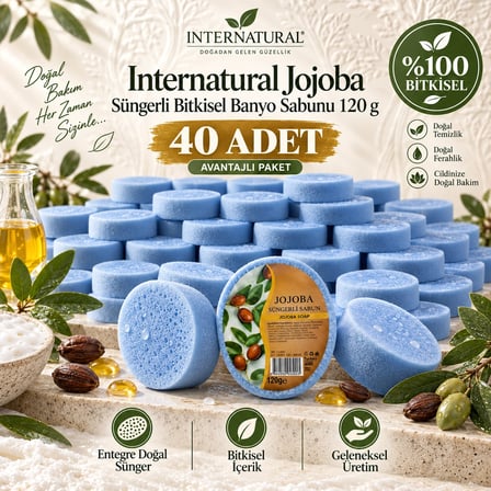 Internatural Jojoba Süngerli Bitkisel Banyo Sabunu 40'lı Paket (40 x 120 g)