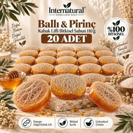 Internatural Ballı & Pirinç Kabak Lifli Bitkisel Sabun 20'li Paket (20 x 110 g)