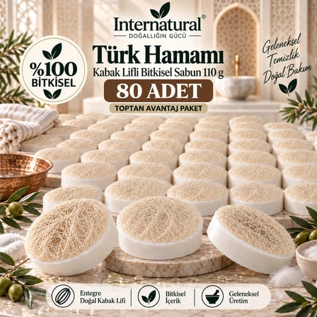 Internatural Türk Hamamı Kabak Lifli Bitkisel Sabun 80'li Paket (80 x 110 g)