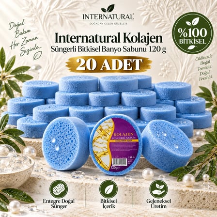 Internatural Kolajen Süngerli Bitkisel Banyo Sabunu 20'li Paket (20 x 120 g)