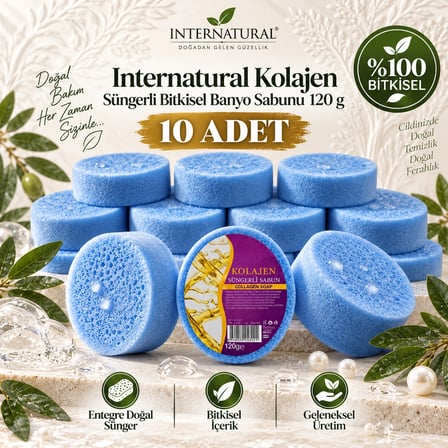 Internatural Kolajen Süngerli Bitkisel Banyo Sabunu 10'lu Paket (10 x 120 g)