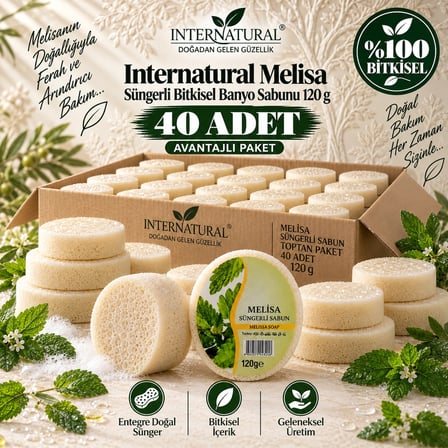 Internatural Melisa Süngerli Bitkisel Banyo Sabunu 40'lı Paket (40 x 120 g)