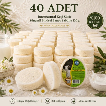 Internatural Keçi Sütü Süngerli Bitkisel Sabun 40'lı Paket (40 x 120 g)