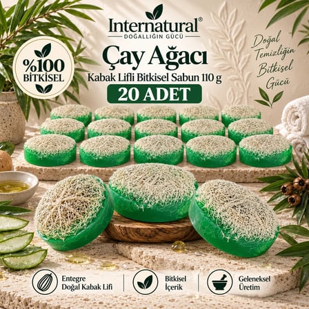 Internatural Çay Ağacı Kabak Lifli Bitkisel Sabun 20'li Paket (20 x 110 g)