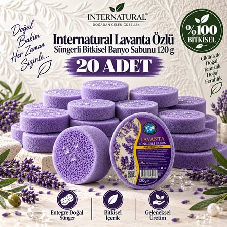 Internatural Lavanta Özlü Süngerli Bitkisel Banyo Sabunu 20'li Paket (20 x 120 g)
