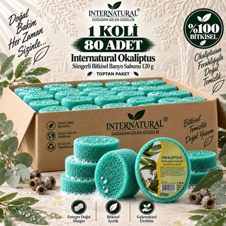 Internatural Okaliptus Süngerli Bitkisel Banyo Sabunu 80'li Koli (80 x 120 g)