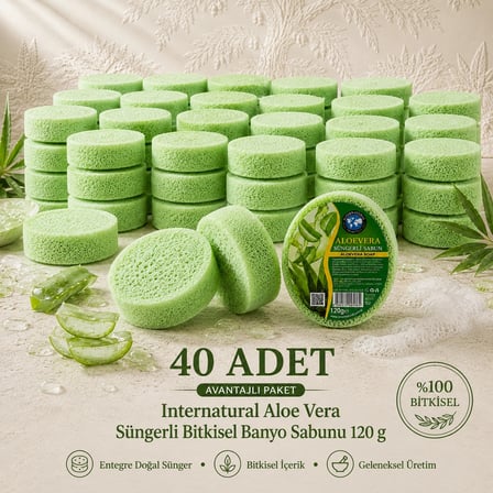 Internatural Aloe Vera Süngerli Bitkisel Banyo Sabunu 40'lı Paket (40 x 120 g)
