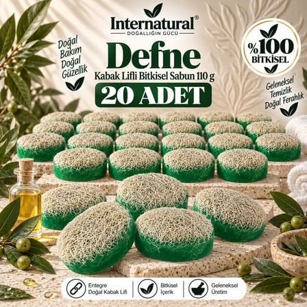 Internatural Defne Kabak Lifli Bitkisel Sabun 20'li Paket (20 x 110 g)