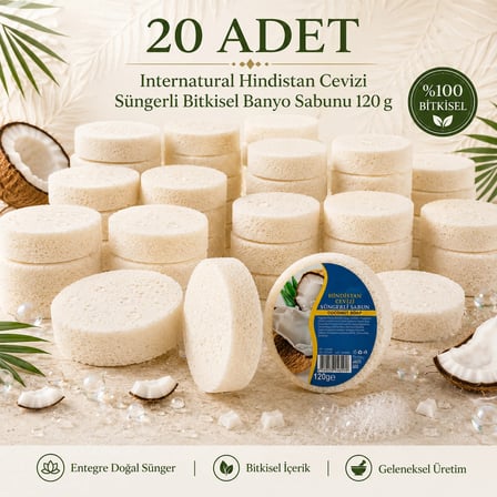 Internatural Hindistan Cevizi Süngerli Bitkisel Banyo Sabunu 20'li Paket (20 x 120 g)