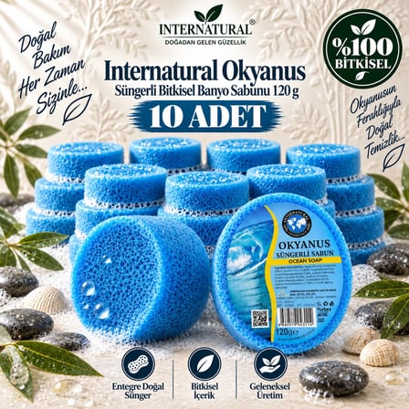 Internatural Okyanus Süngerli Bitkisel Banyo Sabunu 10'lu Paket (10 x 120 g)