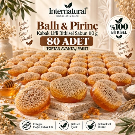 Internatural Ballı & Pirinç Kabak Lifli Bitkisel Sabun 80'li Paket (80 x 110 g)