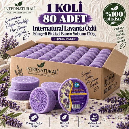 Internatural Lavanta Özlü Süngerli Bitkisel Banyo Sabunu 80'li Koli (80 x 120 g)