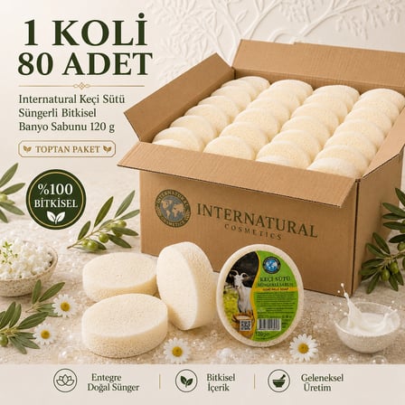 Internatural Keçi Sütü Süngerli Bitkisel Sabun 80'li Koli (80 x 120 g)